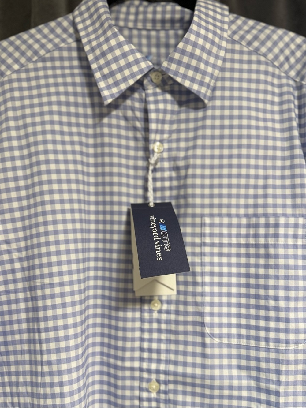 Vineyard Vines Blue and White Gingham Short-Sleeve OTGP  SS NWT BDown Sz Medium